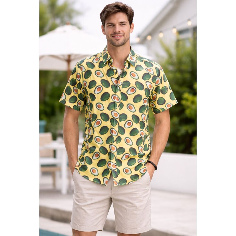 Tenth + Ocean Green & Yellow Avocado Print Shirt M